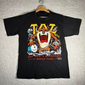Vintage 90s Taz eat you 4 breakfast world tour single stitch Changes tshirt